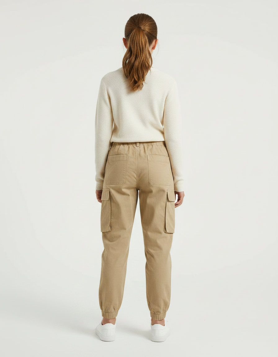 Pantalon Parachute Fille Beige Cargo - Toile - vue 2