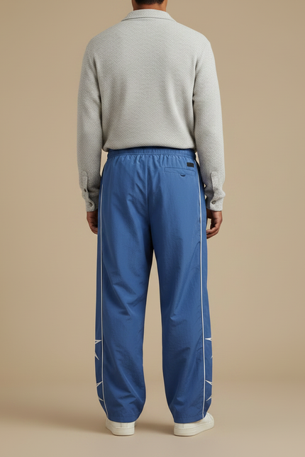 Pantalon Parachute Bleu Ample Sportif Rayures Latérales - Polyester - vue 2