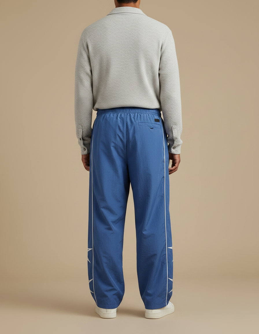 Pantalon Parachute Bleu Ample Sportif Rayures Latérales - Polyester - vue 2
