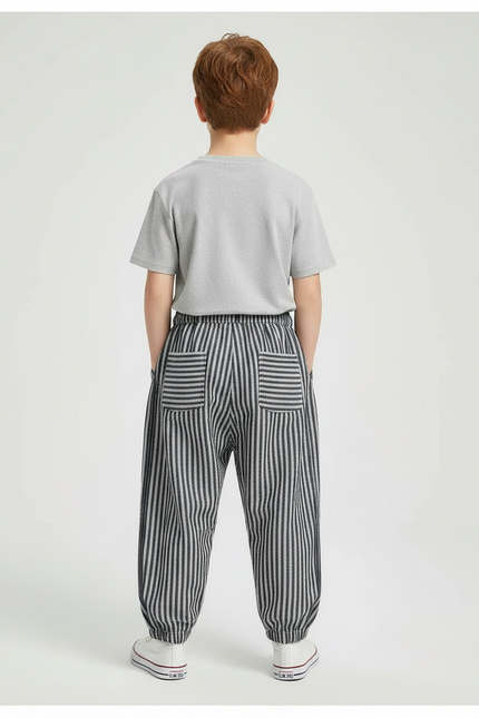 Pantalon Parachute Rayé Ample Décontracté Garçon Coton - Multicolore - vue 2