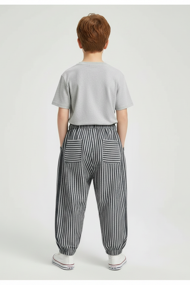 Pantalon Parachute Rayé Ample Décontracté Garçon Coton - Multicolore - vue 2