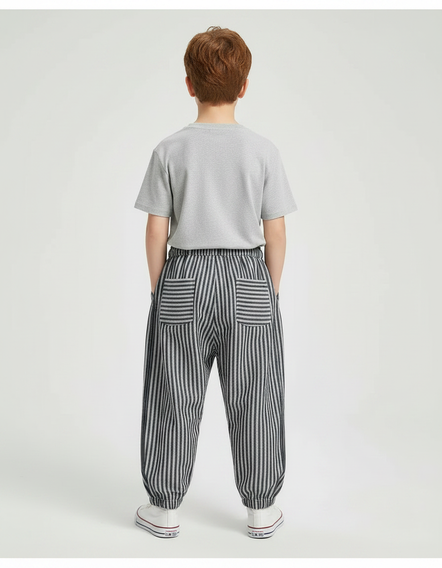 Pantalon Parachute Rayé Ample Décontracté Garçon Coton - Multicolore - vue 2