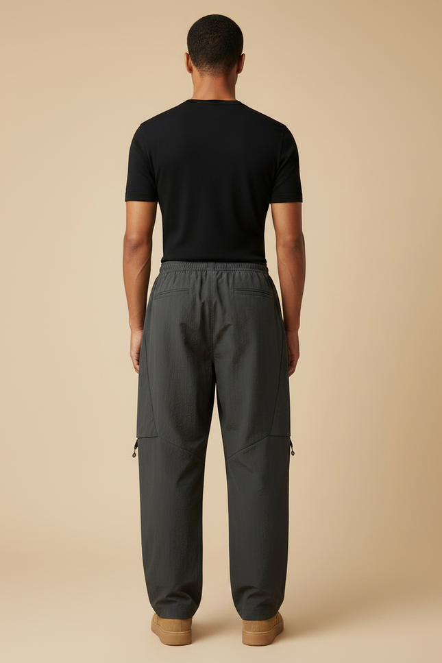 Pantalon Parachute Gris Cargo Ample Zippé Homme - Polyester - vue 2