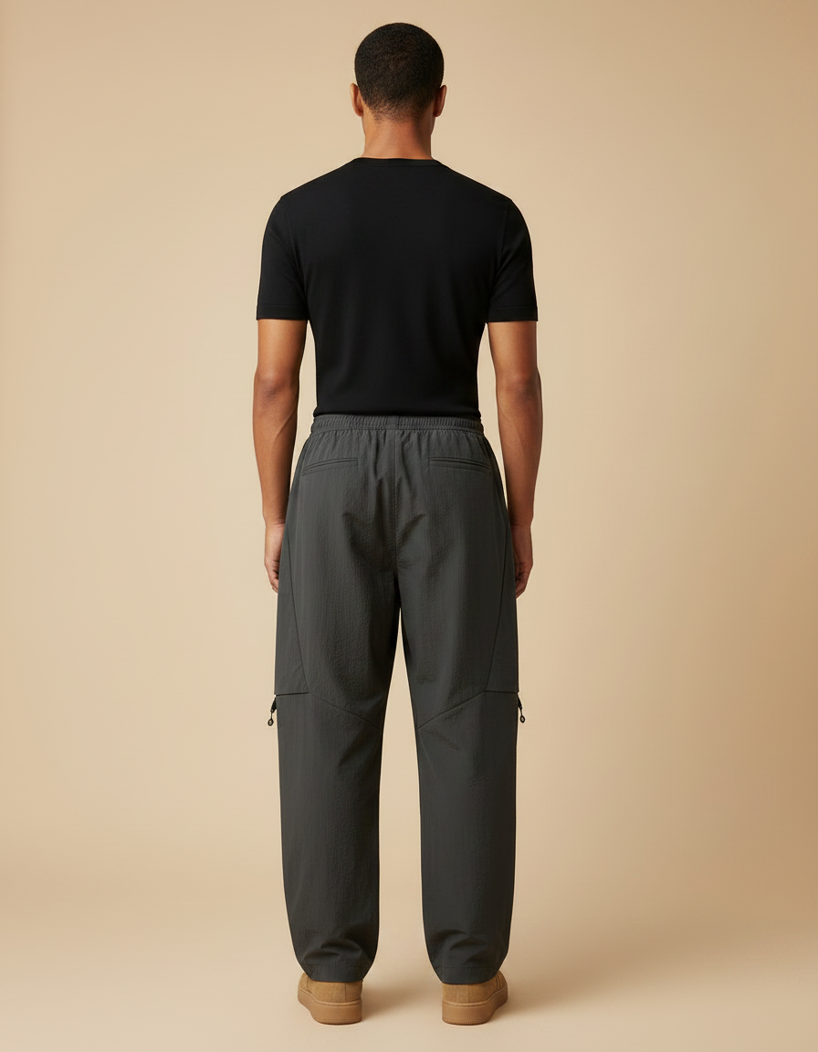 Pantalon Parachute Gris Cargo Ample Zippé Homme - Polyester - vue 2