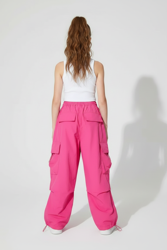 Pantalon Parachute Rose Cargo Ample Fille Enfants - Polyester - vue 2