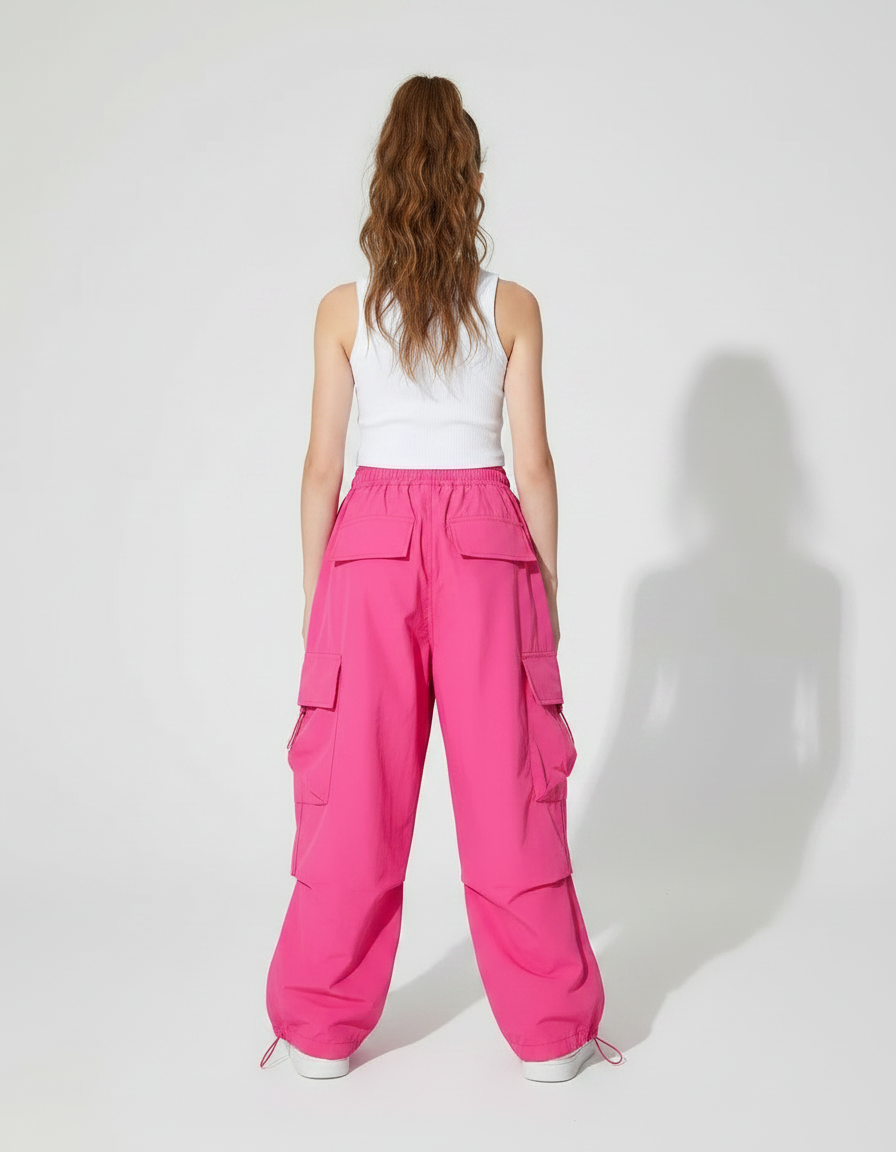 Pantalon Parachute Rose Cargo Ample Fille Enfants - Polyester - vue 2