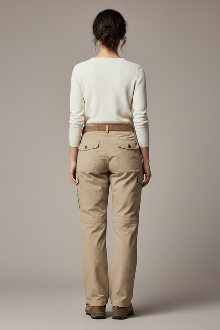 Pantalon Parachute Beige Convertible Cargo Décontracté Femme - Polyester - vue 2