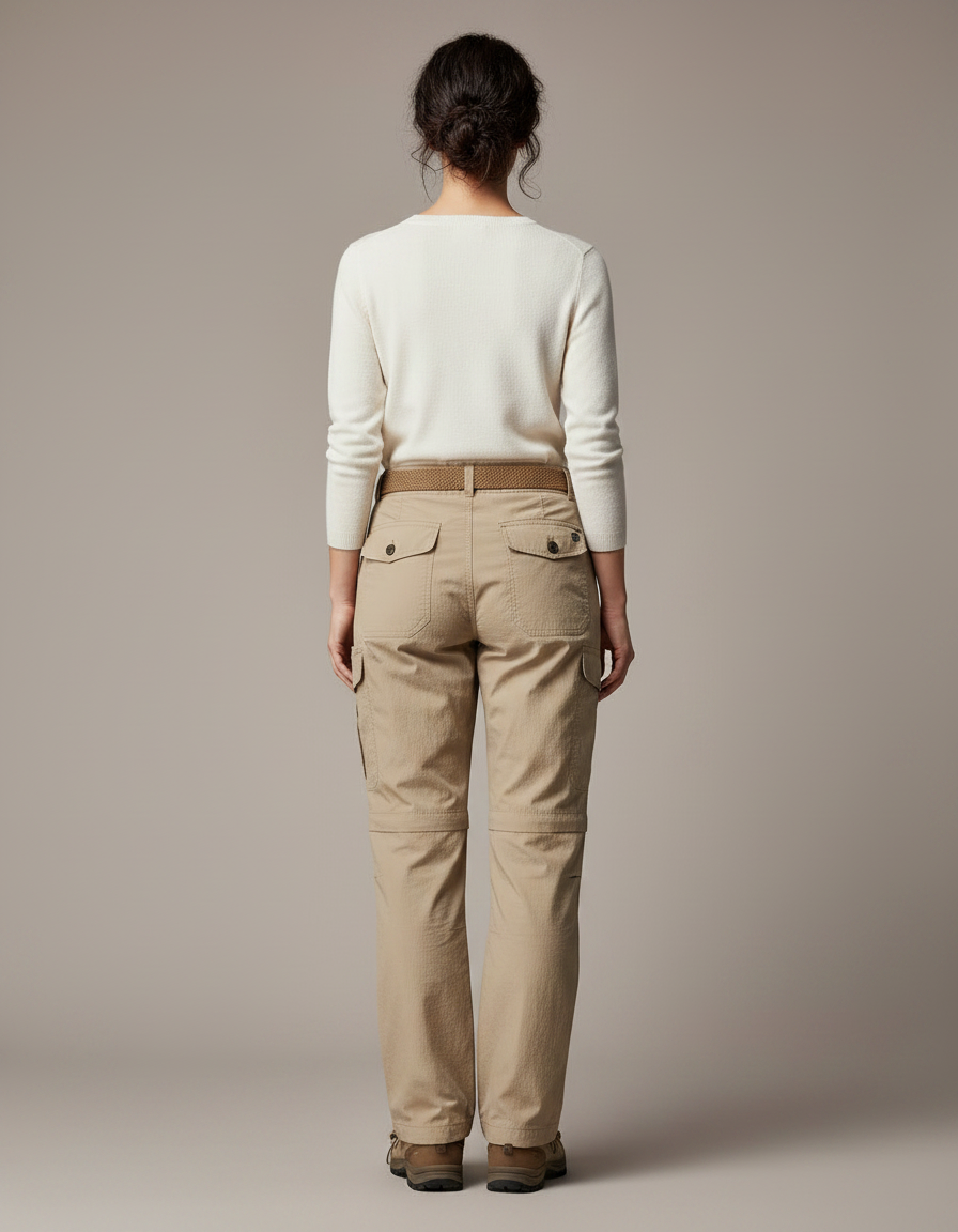 Pantalon Parachute Beige Convertible Cargo Décontracté Femme - Polyester - vue 2