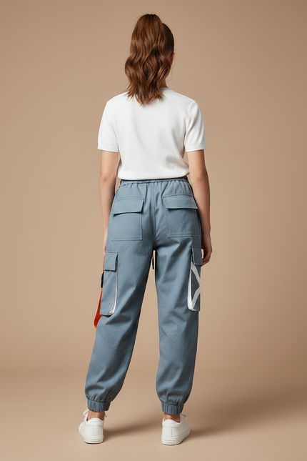 Pantalon Parachute Gris Imprimé Streetwear Cargo Ample - Toile - vue 2