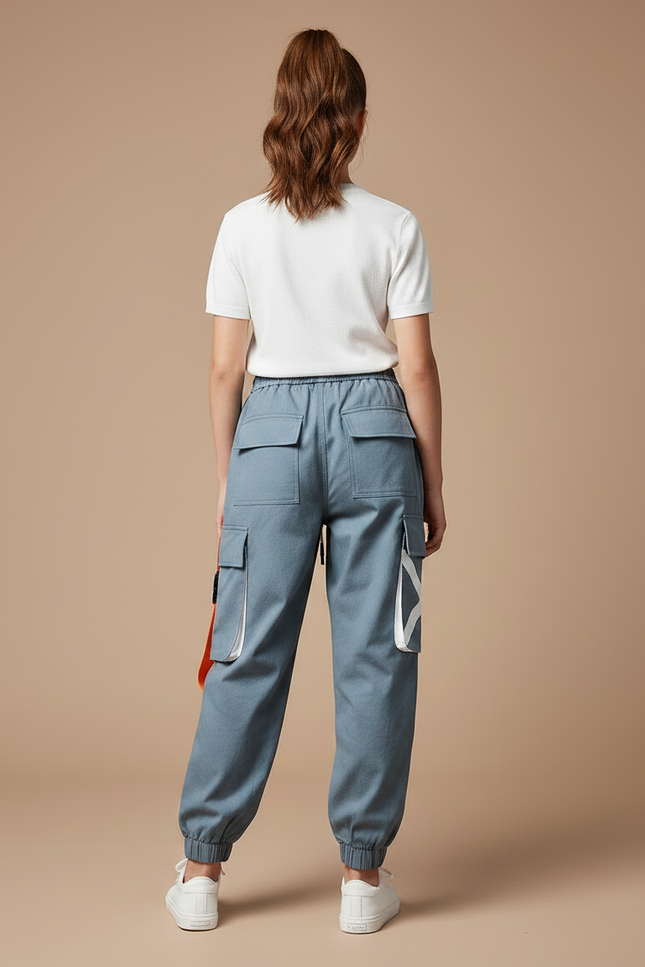 Pantalon Parachute Gris Imprimé Streetwear Cargo Ample - Toile - vue 2