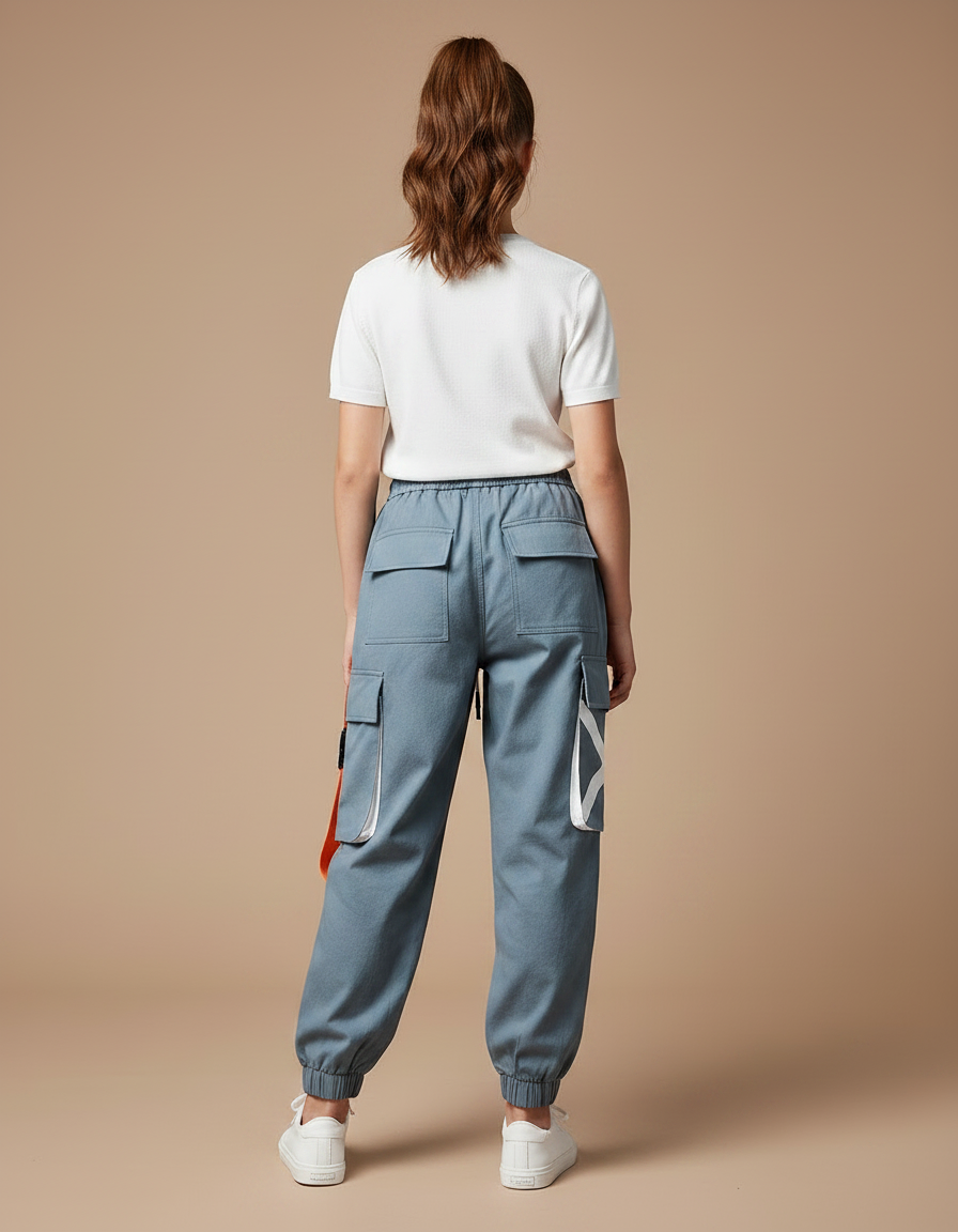 Pantalon Parachute Gris Imprimé Streetwear Cargo Ample - Toile - vue 2