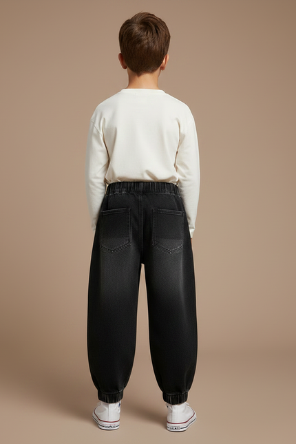 Pantalon Parachute Noir Ample Cargo Coton Enfant - Jean - vue 2