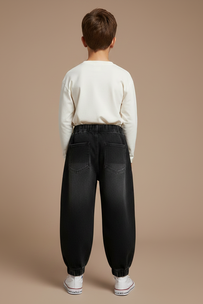 Pantalon Parachute Noir Ample Cargo Coton Enfant - Jean - vue 2
