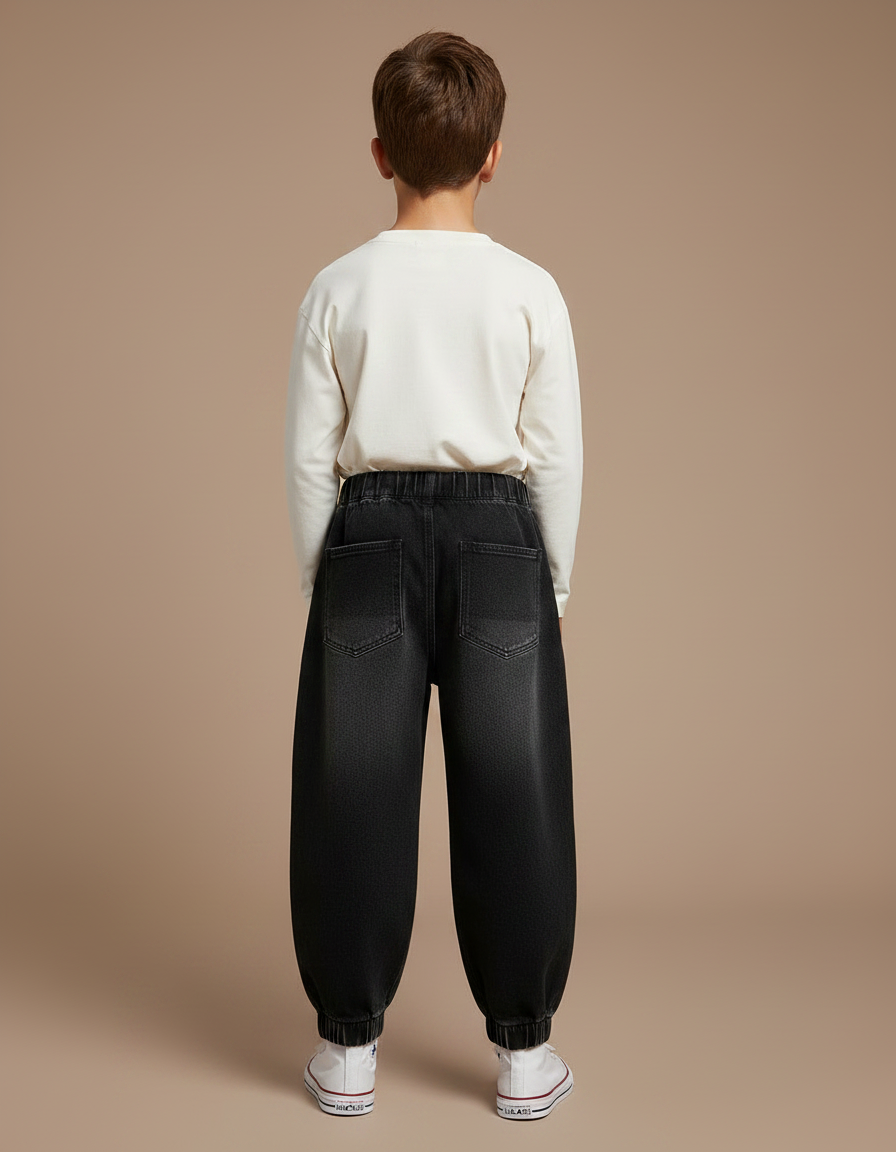 Pantalon Parachute Noir Ample Cargo Coton Enfant - Jean - vue 2
