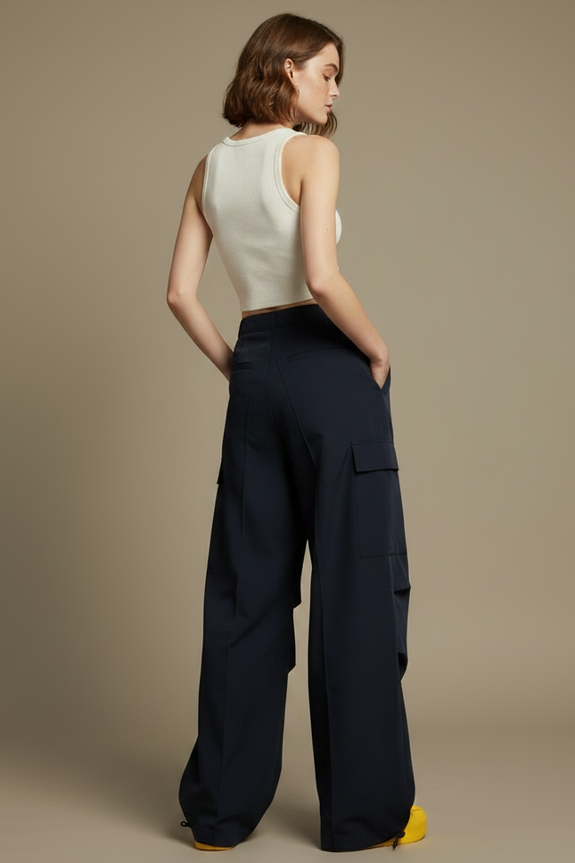 Pantalon Parachute Bleu Marine Ample Cargo Sportif - Polyester - vue 2