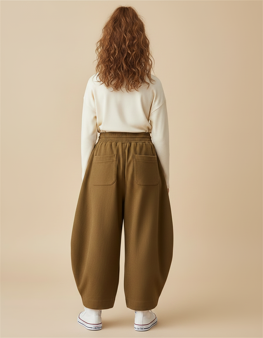 Pantalon Parachute Kaki Ample Confortable Enfant Coton - Molleton - vue 2