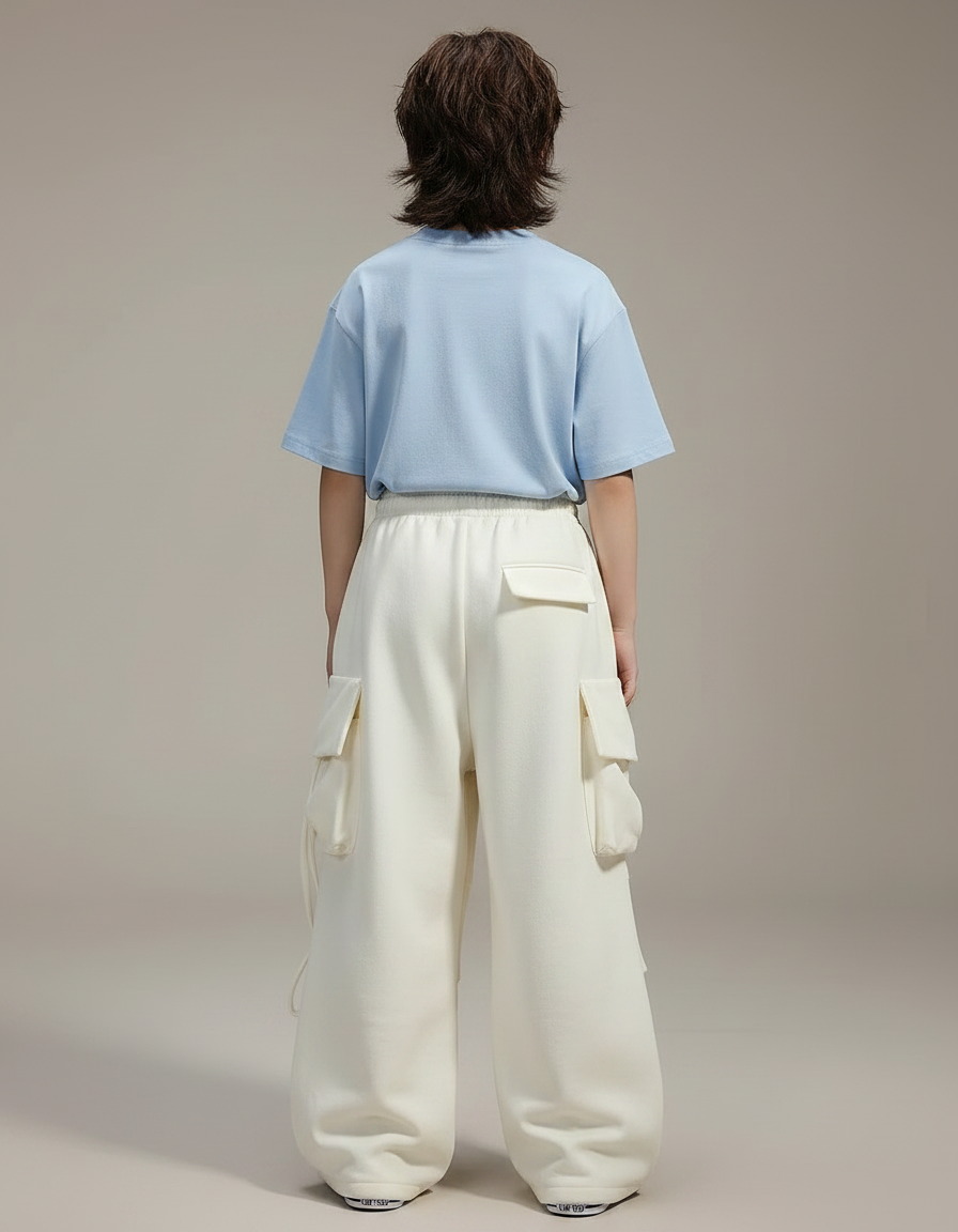 Pantalon Parachute Beige Cargo Ample Lettre Coton - Molleton - vue 2