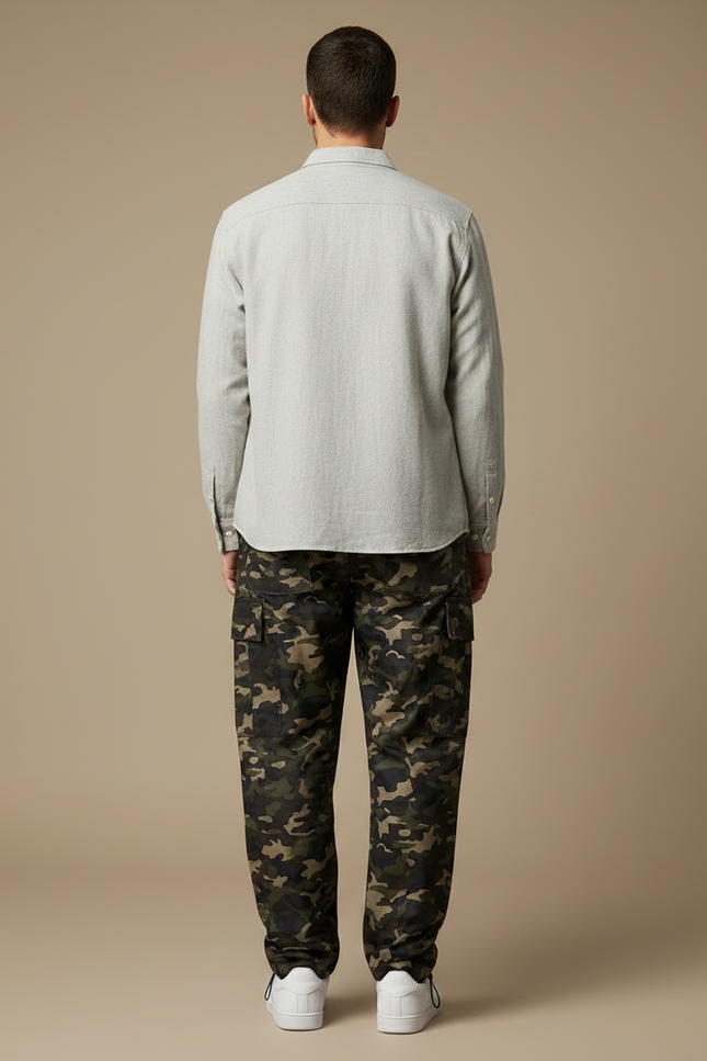 Pantalon Parachute Camouflage Ample Multi-Poches Homme - Kaki Polyester - vue 2