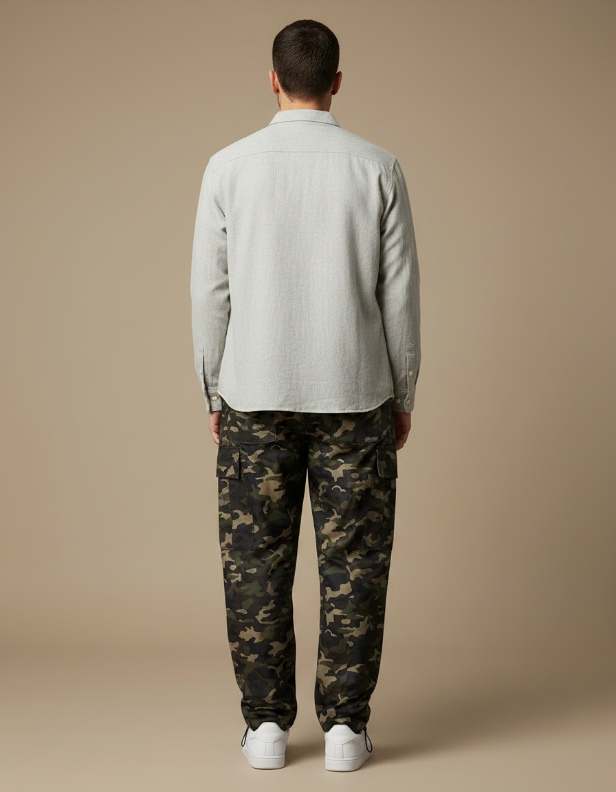 Pantalon Parachute Camouflage Ample Multi-Poches Homme - Kaki Polyester - vue 2