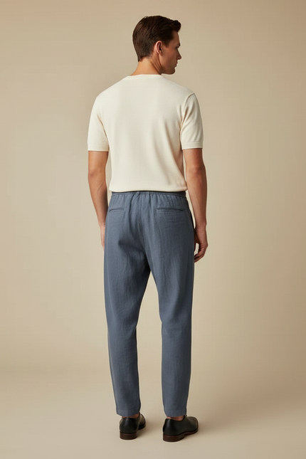 Pantalon Parachute Bleu Coton Lin Ample Homme Décontracté - vue 2