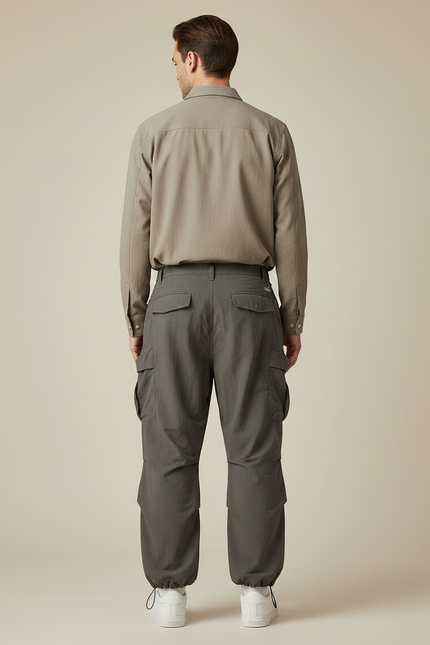 Pantalon Parachute Gris Homme - Kaki Polyester - vue 2