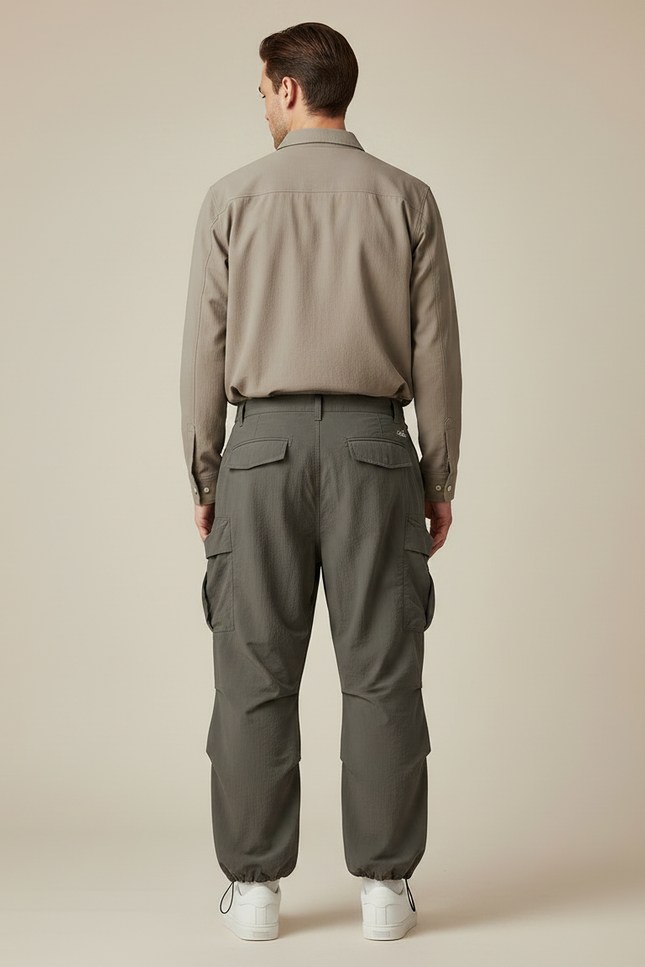 Pantalon Parachute Gris Homme - Kaki Polyester - vue 2