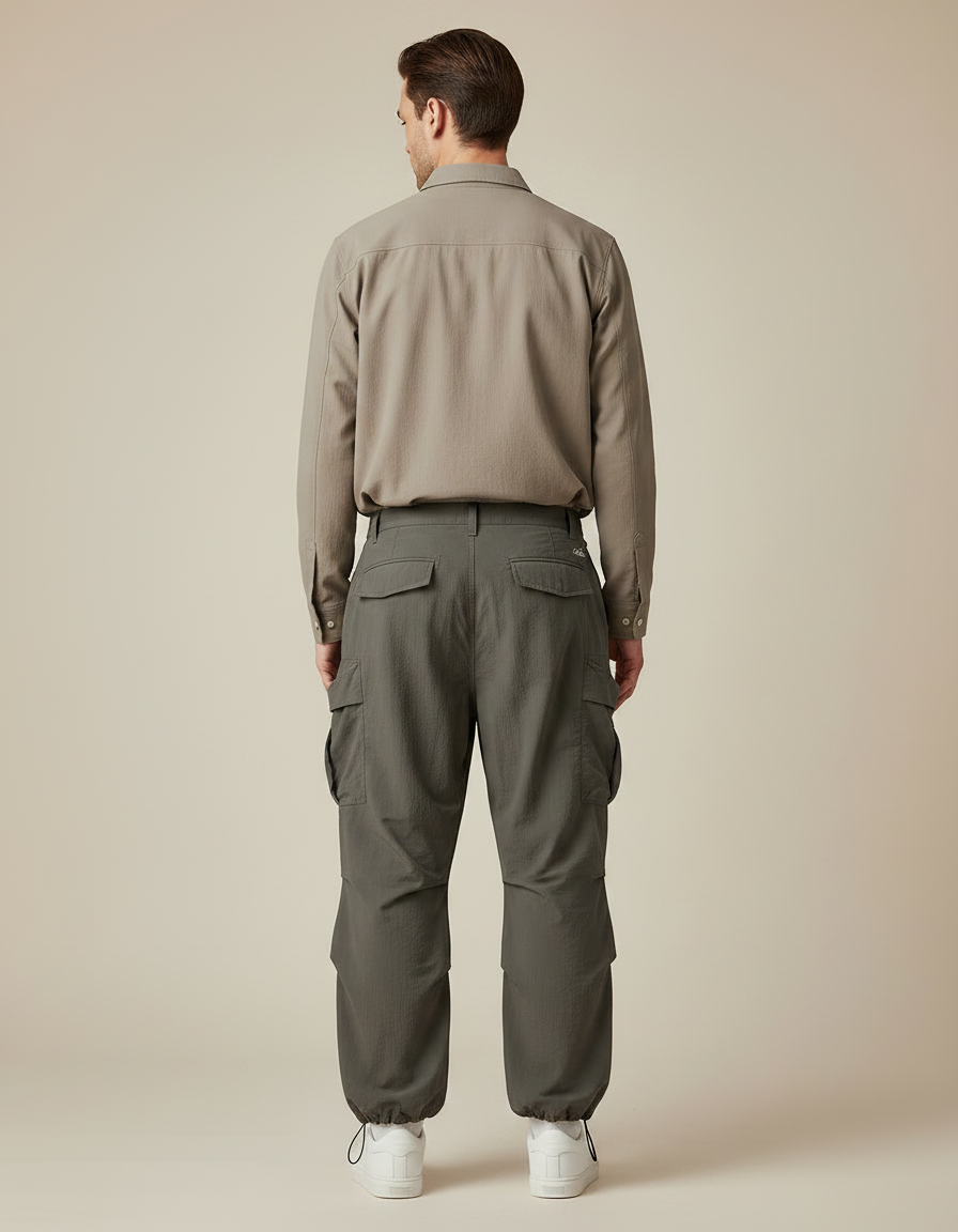 Pantalon Parachute Gris Homme - Kaki Polyester - vue 2