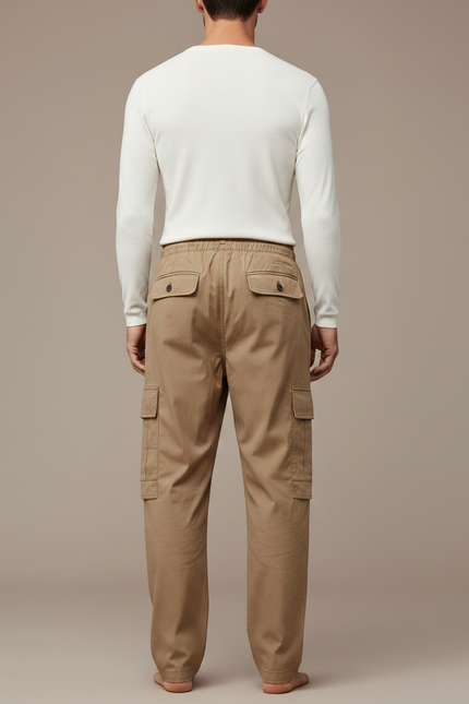Pantalon Parachute Kaki Cargo Lâche Décontracté Cordon Homme - Coton - vue 2
