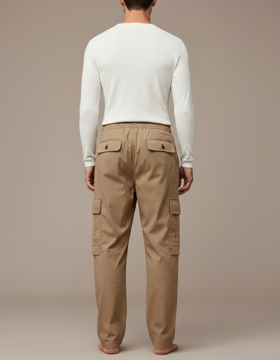 Pantalon Parachute Kaki Cargo Lâche Décontracté Cordon Homme - Coton - vue 2