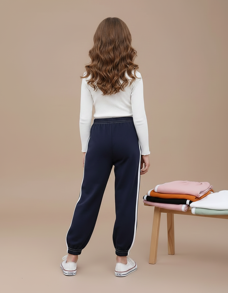 Pantalon Parachute Enfant Bleu Marine Rayures Blanches - Molleton - vue 2