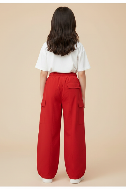Pantalon Parachute Rouge Ample Cargo Fille Sport - Polyester - vue 2