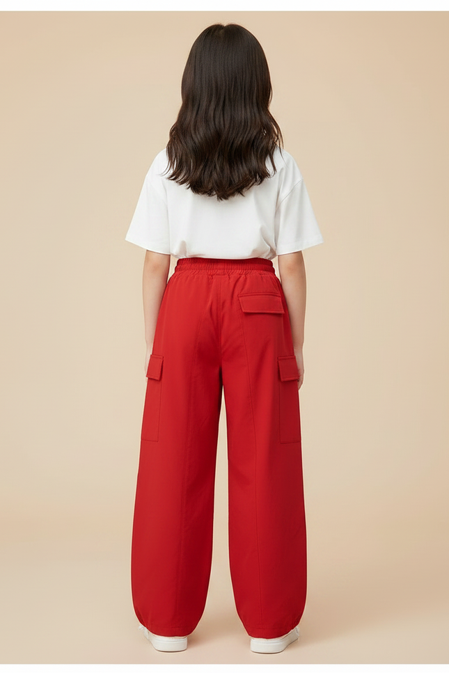 Pantalon Parachute Rouge Ample Cargo Fille Sport - Polyester - vue 2