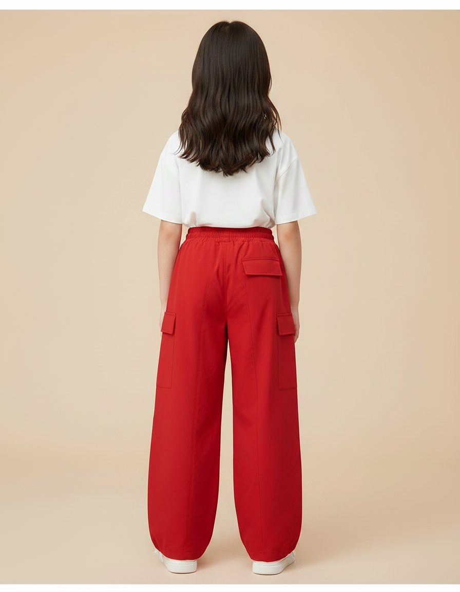 Pantalon Parachute Rouge Ample Cargo Fille Sport - Polyester - vue 2