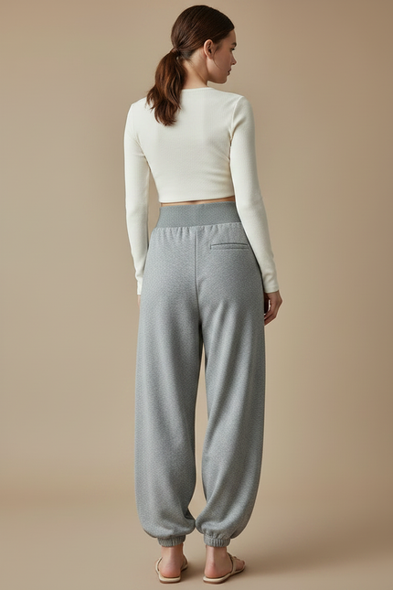 Pantalon Parachute Gris Ample Drapé Molleton Confortable - vue 2