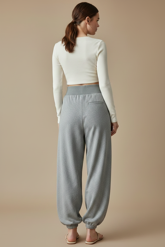 Pantalon Parachute Gris Ample Drapé Molleton Confortable - vue 2