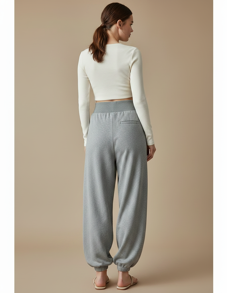 Pantalon Parachute Gris Ample Drapé Molleton Confortable - vue 2