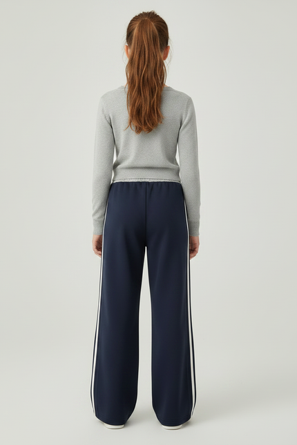 Pantalon Parachute Bleu Marine Rayures Blanches Ample Fille - Molleton - vue 2