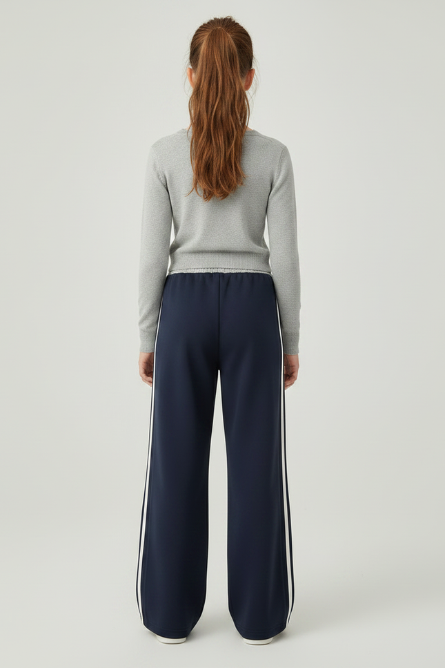 Pantalon Parachute Bleu Marine Rayures Blanches Ample Fille - Molleton - vue 2