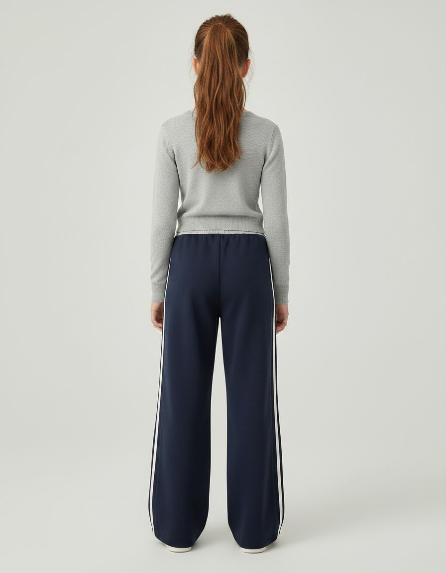 Pantalon Parachute Bleu Marine Rayures Blanches Ample Fille - Molleton - vue 2