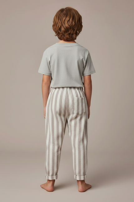 Pantalon Parachute Rayé Beige Coton Ample Enfant - vue 2