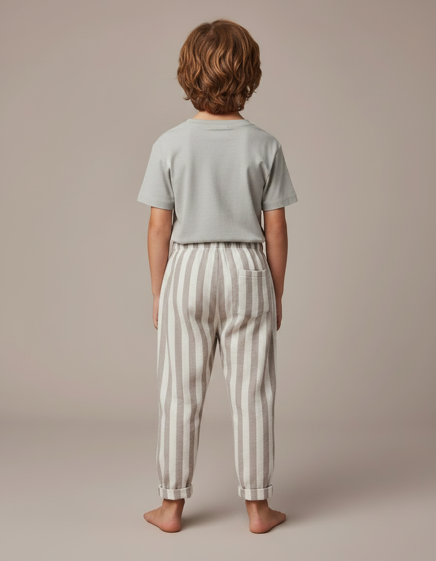 Pantalon Parachute Rayé Beige Coton Ample Enfant - vue 2