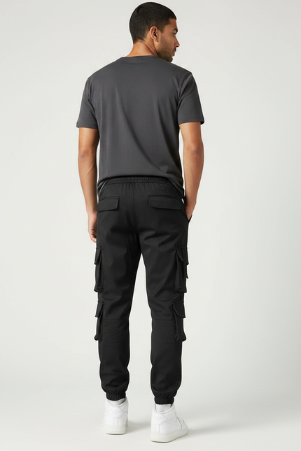Pantalon Parachute Noir Cargo Multipoches Homme Jogger - Polyester - vue 2