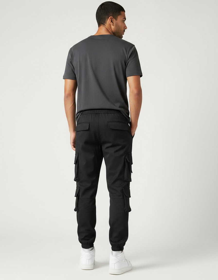 Pantalon Parachute Noir Cargo Multipoches Homme Jogger - Polyester - vue 2