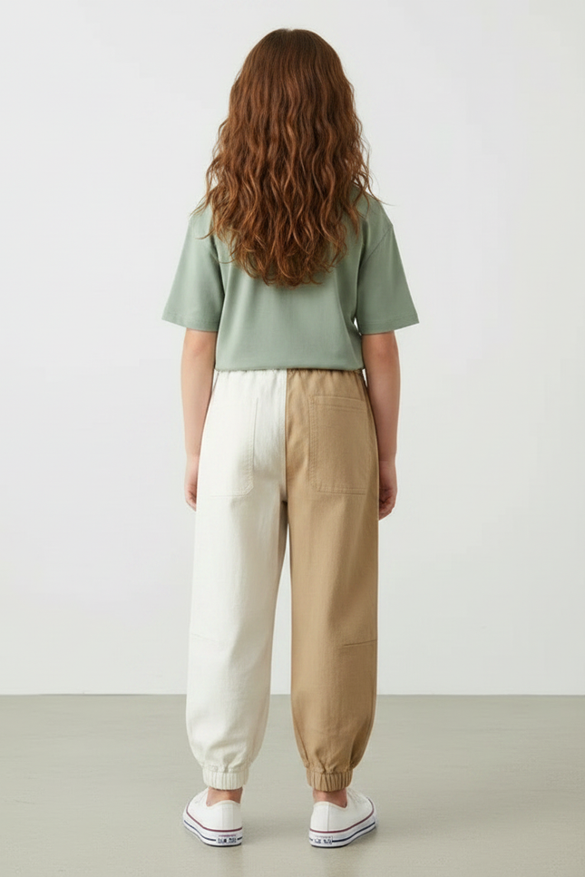 Pantalon Parachute Bicolore Coton Brodé Ample Enfant - Multicolore - vue 2