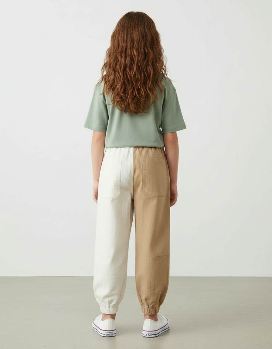 Pantalon Parachute Bicolore Coton Brodé Ample Enfant - Multicolore - vue 2