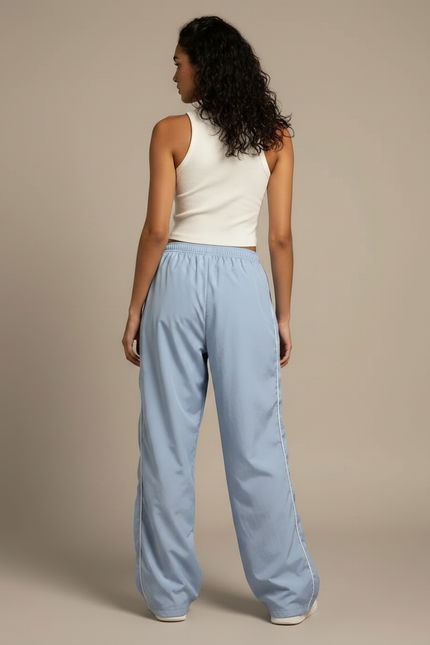 Pantalon Parachute Bleu Ciel Fluide Ample Sportif - Polyester - vue 2