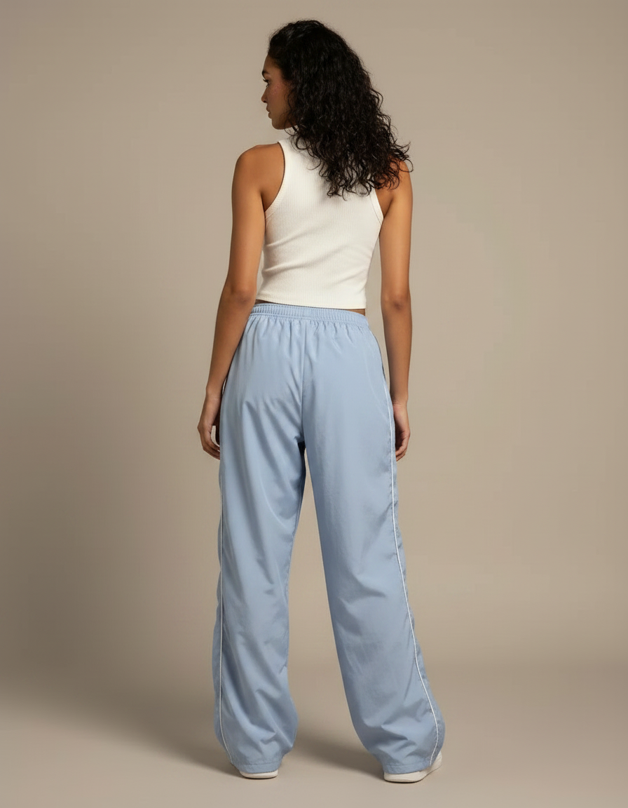 Pantalon Parachute Bleu Ciel Fluide Ample Sportif - Polyester - vue 2