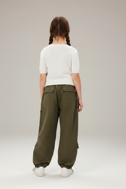 Pantalon Parachute Kaki Ample Cargo Fille - Toile - vue 2