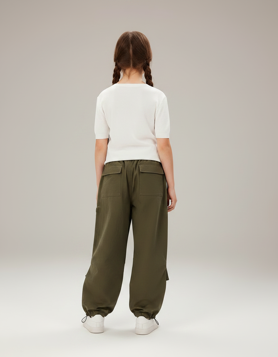 Pantalon Parachute Kaki Ample Cargo Fille - Toile - vue 2
