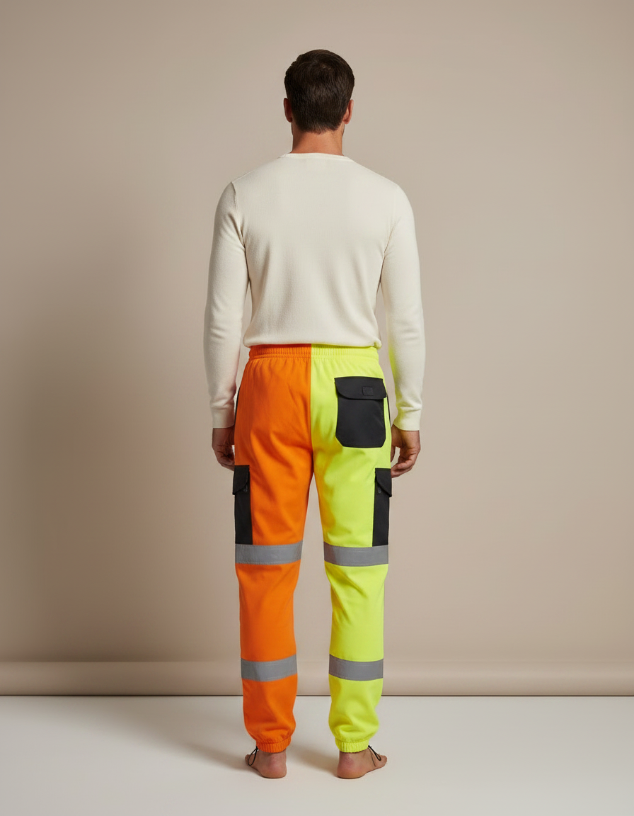 Pantalon Parachute Bicolore Réfléchissant Cargo Fluorescent Homme - Multicolore Polyester - vue 2